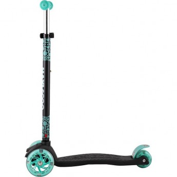Самокат 3-х колесный MAXISCOO "JUNIOR" (2021), со светящимися колесами, черный с бирюзой